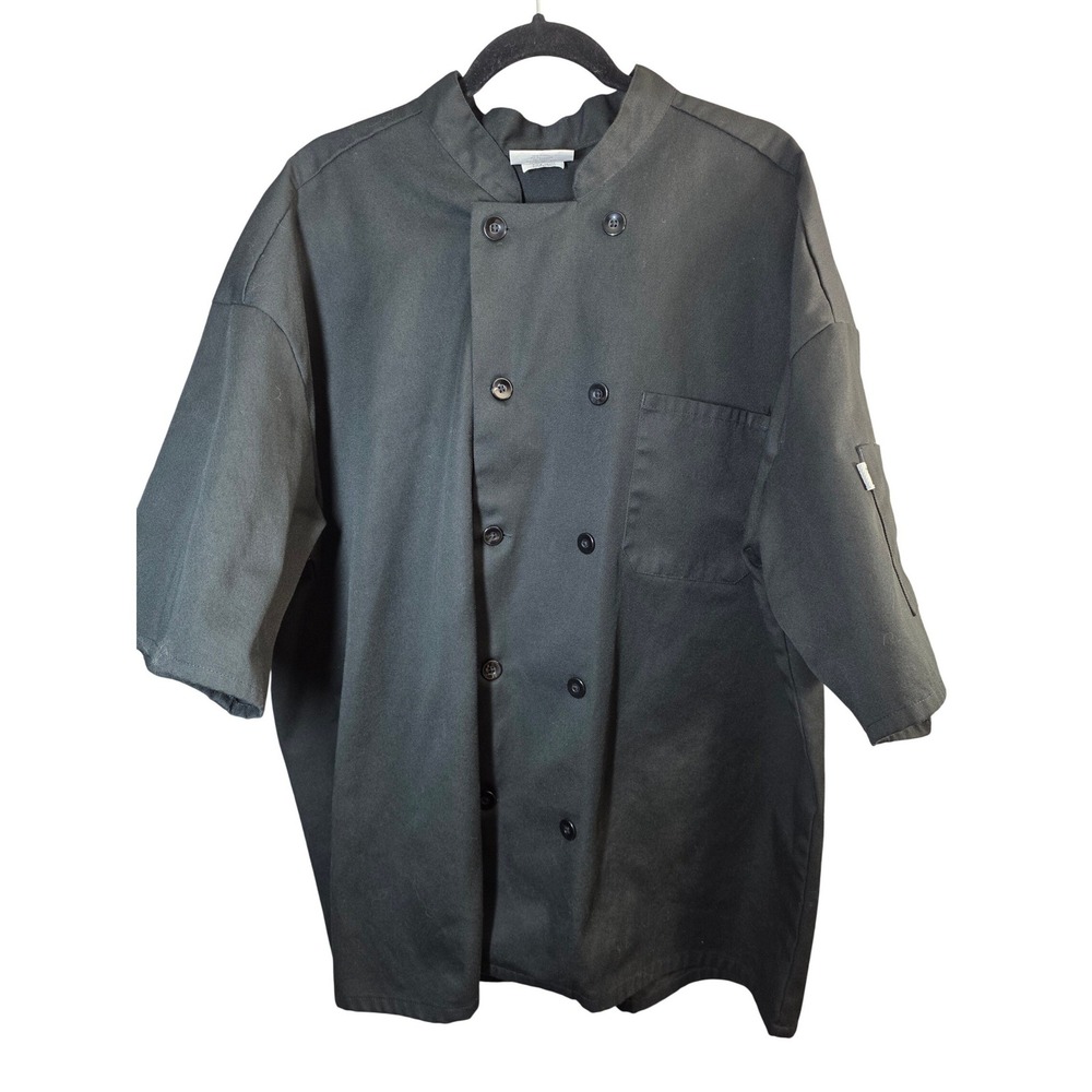 Uncommon Threads Chef Coat Mens 2XL Black Short‎ Sleeve Button Front Twill 0415